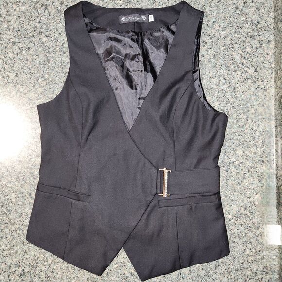 Liliya Jackets & Blazers - Liliya Black Vest Single Button Fake Gems Belt Closure Women XXL Runs Small